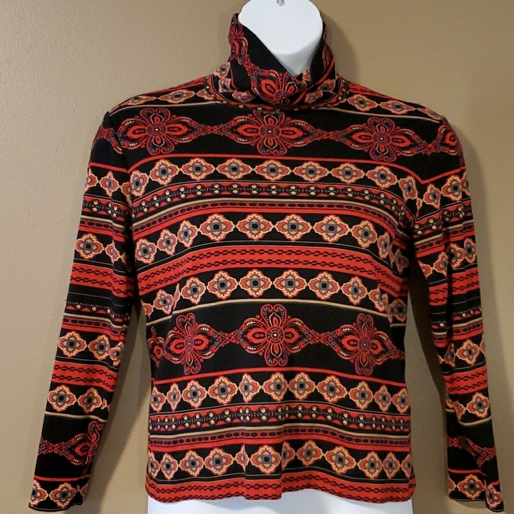 Red and black aztec print turtleneck